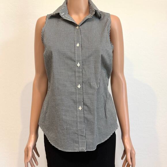 Lauren Ralph Lauren petite P/M medium B&W check button front top TS 2671 - Picture 7 of 8
